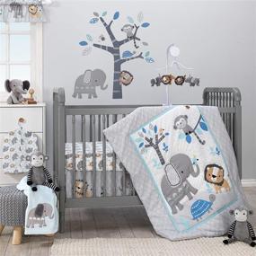 img 4 attached to 🌿 Delightful Jungle Fun 3-Piece Crib Bedding Set for a Tranquil Sleep, Blue/Gray