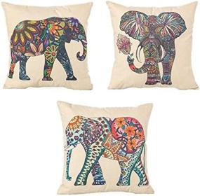 img 3 attached to 🐘 Digoon 3 Pack - 18 x 18 Inch Square Linen Animal Printed Cute Elephant Decorative Throw Pillow Case - Colorful Elephant Cushion Cover for Couch, Sofa, Bed, Chair, Auto Seat