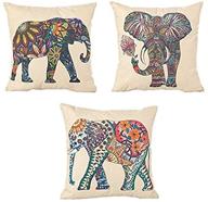 🐘 digoon 3 pack - 18 x 18 inch square linen animal printed cute elephant decorative throw pillow case - colorful elephant cushion cover for couch, sofa, bed, chair, auto seat logo