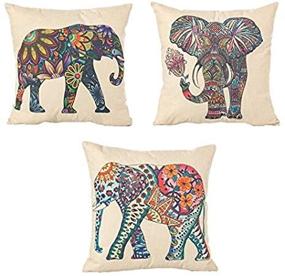 img 4 attached to 🐘 Digoon 3 Pack - 18 x 18 Inch Square Linen Animal Printed Cute Elephant Decorative Throw Pillow Case - Colorful Elephant Cushion Cover for Couch, Sofa, Bed, Chair, Auto Seat