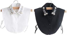 img 4 attached to 👚 Fellibay Women's Fake Collars 2 Pack - Detachable Blouse Collar Dicky Collars with Pearl and Rhinestone Details in White and Black