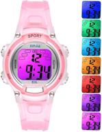 🌈 multifunctional led digital watches for kids, boys & girls, waterproof wrist watches with 7 colors flashing lights, stopwatch/alarm, ideal for outdoor sports, ages 5-14 logo