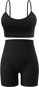 img 4 attached to 👚 Stylish and Comfortable 2 Piece Workout Sets for Women - High Waist Yoga Shorts with Adjustable Padded Sports Bra - Seamless and Perfect Fit