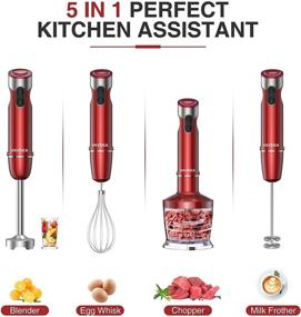 img 1 attached to VAVSEA 1000W 5-in-1 Immersion Hand Blender - 12 Speed Stainless Steel Stick Blender with Chopper, Beaker, Egg Whisk, Milk Frother - Perfect for Baby Food, Smoothies, Puree - BPA Free - Red