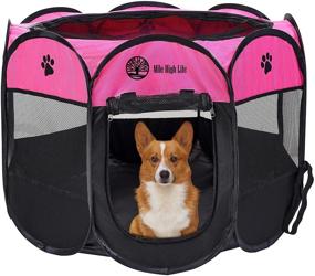 img 4 attached to 🐾 Portable Cat Dog Crate for Travel: Mile High Life Foldable Dog Case Tent with Water Resistant Shade Cover