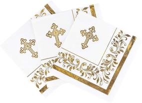 img 3 attached to 🍾 50 Gold Foil Cocktail Napkins - Decorative Accents, 3-Ply Beverage Napkins, Small Sized 5" x 5" - Suitable for Baby Shower, Wedding, Bachelorette Party, Baptism, & Religious Events