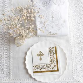 img 1 attached to 🍾 50 Gold Foil Cocktail Napkins - Decorative Accents, 3-Ply Beverage Napkins, Small Sized 5" x 5" - Suitable for Baby Shower, Wedding, Bachelorette Party, Baptism, & Religious Events