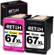 🖨️ retch remanufactured ink cartridge tray replacement for hp 67 67xl combo pack for deskjet 2732, 2755, deskjet plus 4140, 4155, 4158, envy 6052, 6075, 6058 printer - 1 black & 1 tri-color, 3ym58aa 3ym57aa logo