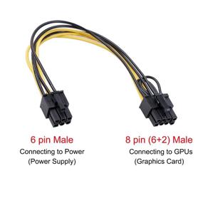 img 1 attached to (6 Pack) 6 Pin Male to 8 Pin (6+2) Male PCIe Adapter Power Cable - 11.8 Inch PCI Express Extension Cable