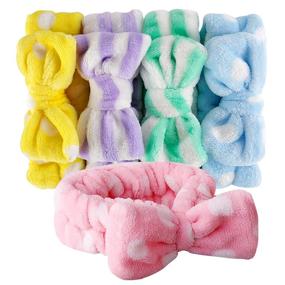 img 4 attached to 💄 Makeup Cosmetic Facial Shower Spa Elastic Hair Band Headband (5pcs) for Women, Teens, Baby Girls - Bow Headbands in Yellow Blue Green Purple Pink