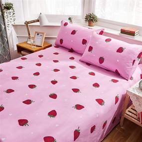 img 2 attached to 🍓 Kawaii Red Strawberry Pattern Queen Size Bed Sheet Set with Deep Pockets, Easy Fit, Hotel Luxury - Includes 1 Flat Sheet, 1 Fitted Sheet, 2 Pink Pillowcases - LAMEJOR