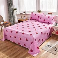 🍓 kawaii red strawberry pattern queen size bed sheet set with deep pockets, easy fit, hotel luxury - includes 1 flat sheet, 1 fitted sheet, 2 pink pillowcases - lamejor logo