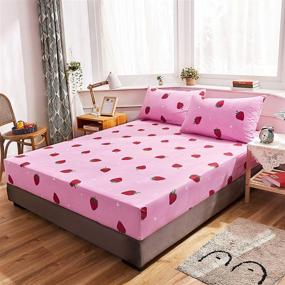 img 3 attached to 🍓 Kawaii Red Strawberry Pattern Queen Size Bed Sheet Set with Deep Pockets, Easy Fit, Hotel Luxury - Includes 1 Flat Sheet, 1 Fitted Sheet, 2 Pink Pillowcases - LAMEJOR