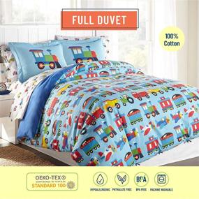 img 3 attached to 🛩 Wildkin Kids 100% Cotton Full Duvet Covers for Boys and Girls - 88x88 Inches - Button Closure & Interior Corner Ties - BPA-free - Olive Kids (Trains, Planes & Trucks)