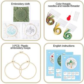 img 1 attached to Complete Set of 3 Embroidery Starter Kits - Stamped Embroidery Kits for Beginners, Including Embroidery Cloth, Plastic Hoops, Color Threads, Needles, and Tools - Ideal for Adults and Kids