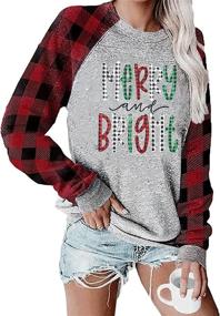 img 4 attached to 🎄 Merry Bright Graphic Print Christmas Sweatshirts for Women - Long Sleeve Christmas Crewneck Pullover Casual Blouse Tops