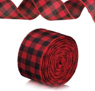 🎄 red and black christmas wired ribbon - plaid burlap xmas ribbon for wrapping crafts, floral bows, decoration - 237 inches by 2 inches logo