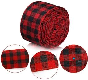 img 2 attached to 🎄 Red and Black Christmas Wired Ribbon - Plaid Burlap Xmas Ribbon for Wrapping Crafts, Floral Bows, Decoration - 237 Inches by 2 Inches