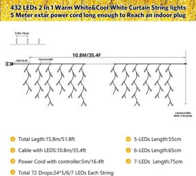 img 3 attached to 🎄 Outdoor Icicle Lights: 432 LED Window Curtain String Lights with 11 Modes, Christmas Lights in Warm White & Cool White. Waterproof Fairy Lights for Outdoor Garden Party Decor. Includes Remote Timer.