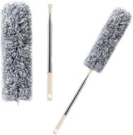 flexible and long microfiber duster with stainless steel extension pole - 100 inches, bendable head, wet or dry use - ideal for high ceiling fan, interior roof, cobweb, gap dust logo