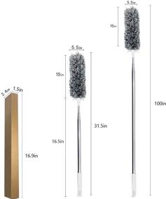 img 3 attached to Flexible and Long Microfiber Duster with Stainless Steel Extension Pole - 100 Inches, Bendable Head, Wet or Dry Use - Ideal for High Ceiling Fan, Interior Roof, Cobweb, Gap Dust