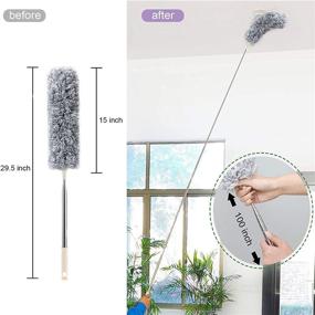 img 2 attached to Flexible and Long Microfiber Duster with Stainless Steel Extension Pole - 100 Inches, Bendable Head, Wet or Dry Use - Ideal for High Ceiling Fan, Interior Roof, Cobweb, Gap Dust