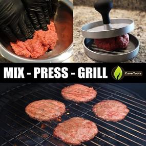 img 1 attached to 🍔 Cave Tools Burger Press - Ultimate Hamburger Maker for Perfectly Formed Patties - Includes 200 Non Stick Patty Papers for 1/4 lb or 1/3 lb Stuffed Pocket Burgers - Premium Aluminum Presser