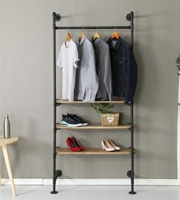 img 2 attached to 👕 WGX Design For You Industrial Pipe Clothing Rack Wood Garment Rack Pipeline Vintage Rolling Rack On Wall (Black): Stylish and Functional Wardrobe Organization Solution