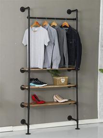 img 3 attached to 👕 WGX Design For You Industrial Pipe Clothing Rack Wood Garment Rack Pipeline Vintage Rolling Rack On Wall (Black): Stylish and Functional Wardrobe Organization Solution