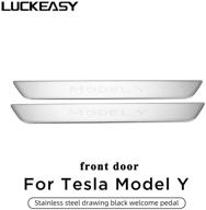 🚪 luckeasy tesla model y 2020-2021 stainless steel door sill protector threshold decoration patch - front door silver, exterior auto accessories logo