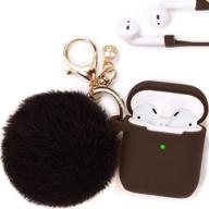 🎁 чехол filoto airpods - милый коричневый силиконовый защитный чехол для зарядного кейса apple airpods 2&1 с карабином, помпоном и ремешком - идеальный подарок для женщин и девочек логотип