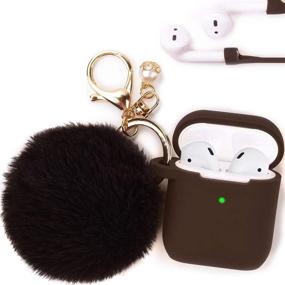 img 4 attached to 🎁 Чехол Filoto AirPods - Милый коричневый силиконовый защитный чехол для зарядного кейса Apple AirPods 2&1 с карабином, помпоном и ремешком - Идеальный подарок для женщин и девочек