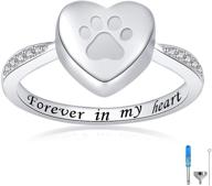 forever in my heart: 925 sterling silver love heart urn ring for pet dog cat's ashes keepsake memorial with paw print cremation finger rings logo
