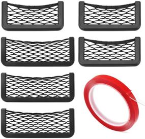 img 4 attached to 6 Pack ABS Plastic Frame Car Storage Net Bag with Stretchable Mesh Net - Universal String Bag for Car Seat Side Back Stick-on, Purse & Phone Holder Pocket Organizer with Bonus Double Sided Tape Gift