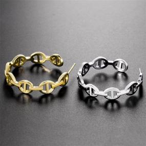 img 2 attached to 18k Metal Letter Hoop Earrings for Women - Stylish Geometric Round Earrings with Pig Nose Design, Ideal for Mom and Girls