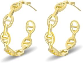 img 4 attached to 18k Metal Letter Hoop Earrings for Women - Stylish Geometric Round Earrings with Pig Nose Design, Ideal for Mom and Girls