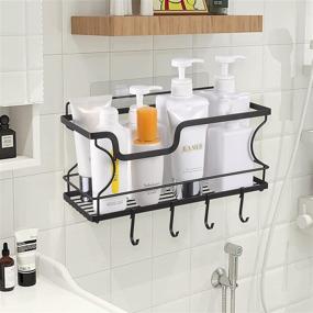 img 2 attached to 🚿 Multifunctional Wall Mounted Shower Organizer: No Drilling, Adhesive, Stainless Steel, 1 Tier, Black - Perfect for Bathroom, Kitchen, and Pantry Organization and Storage