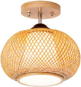 img 4 attached to 🌿 LITFAD 1 Head Bamboo Cage Ceiling Light in Rural Style | Foyer Semi Flush Mount Ceiling Lamp | Wood LED Pandent Light for Dining Room Bedroom Restaurant Hotel - 14" (35 cm)