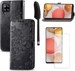 img 4 attached to 📱 Mandala Black Galaxy A42 5G Flip Case | Mavis's Diary | Wallet Cover with Styluses, Tempered Glass Screen Protector, and Card Slots | Compatible with Samsung Galaxy A42 5G