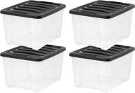 iris usa plastic bins - 40 qt, clear/black, stackable storage containers (4 pack) with latching buckles lid for secure organization logo