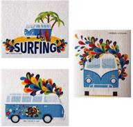 🚌 set of 3 mixed hippie bus swedish dishcloths - eco-friendly, absorbent cleaning cloths, reusable wipes logo