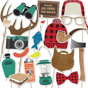 img 4 attached to 🌲 Lumberjack Camping Photo Booth Props Set - 18 pieces by Paper and Cake, Including Antlers, Ax, Beard, Plaid Cap, S’mores, Ideal for Birthday Parties and Events