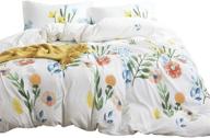 🌸 watercolor floral comforter set: colorful leaves and flowers painting pattern on 100% cotton fabric - queen size (3pcs) logo