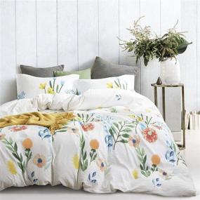 img 2 attached to 🌸 Watercolor Floral Comforter Set: Colorful Leaves and Flowers Painting Pattern on 100% Cotton Fabric - Queen Size (3pcs)