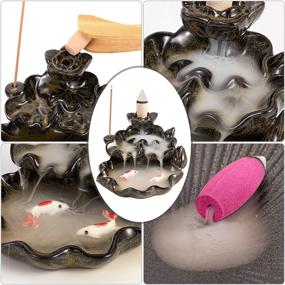 img 2 attached to 🌸 Ceramic Backflow Incense Holder Waterfall Incense Burner: Complete Aromatherapy Set with 120 Backflow Incense Cones & 30 Incense Sticks, Porcelain Lotus Censer - Stylish Home Decor AGX