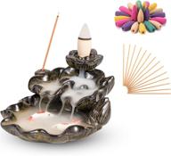 🌸 ceramic backflow incense holder waterfall incense burner: complete aromatherapy set with 120 backflow incense cones & 30 incense sticks, porcelain lotus censer - stylish home decor agx логотип