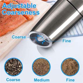 img 2 attached to 🧂 Premium Stainless Steel Gravity Electric Salt and Pepper Grinder Set with Adjustable Coarseness, LED Light, and One-Hand Operation - Battery-Operated Pepper and Salt Mill Grinder