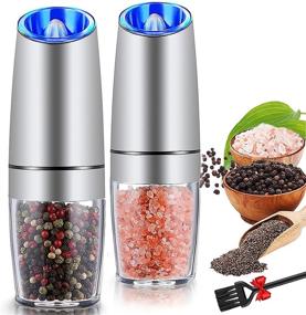 img 4 attached to 🧂 Premium Stainless Steel Gravity Electric Salt and Pepper Grinder Set with Adjustable Coarseness, LED Light, and One-Hand Operation - Battery-Operated Pepper and Salt Mill Grinder