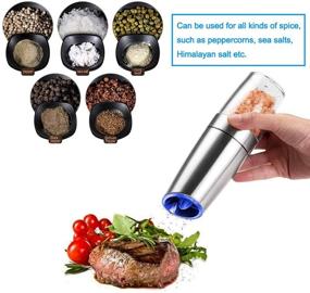 img 1 attached to 🧂 Premium Stainless Steel Gravity Electric Salt and Pepper Grinder Set with Adjustable Coarseness, LED Light, and One-Hand Operation - Battery-Operated Pepper and Salt Mill Grinder