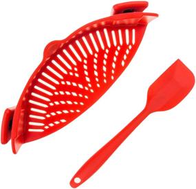 img 3 attached to Resort Chef Clip-on Pot Strainer: Efficiently Strain Pasta, Meat Grease, Eggs, Rice, Fruits & Vegetables - BPA Free, Eco-Friendly! Includes Bonus Matching Silicone Spatula- Perfect Gift Idea!